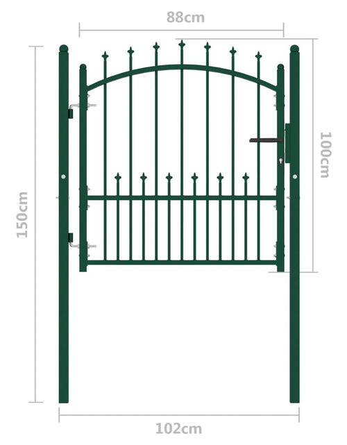 Загрузите изображение в средство просмотра галереи, Poartă de gard cu țepușe, verde, 100x100 cm, oțel Lando - Lando
