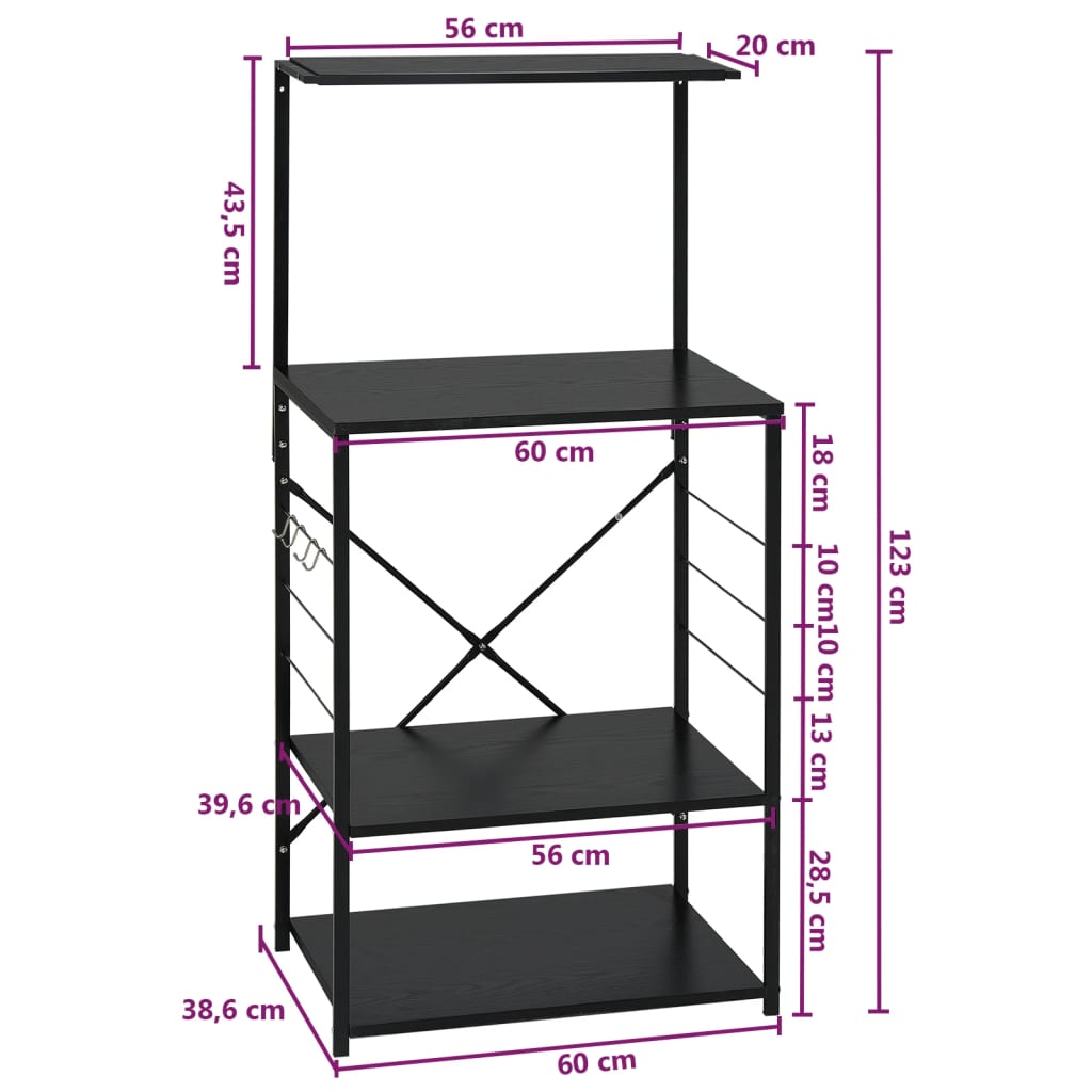 Dulap cuptor microunde, negru, 60x39,6x123 cm, lemn prelucrat - Lando