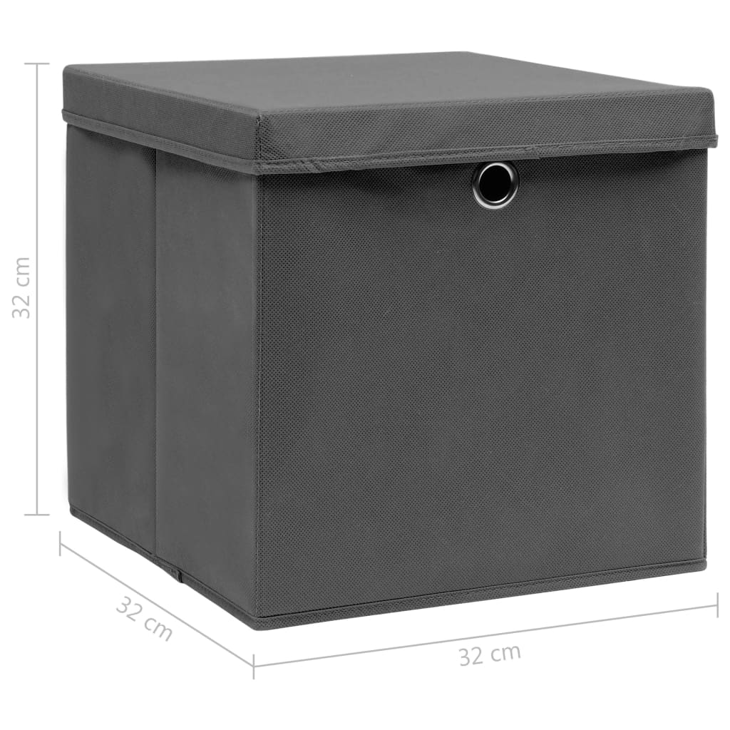 Cutii depozitare cu capace, 4 buc., gri, 32x32x32 cm, textil Lando - Lando