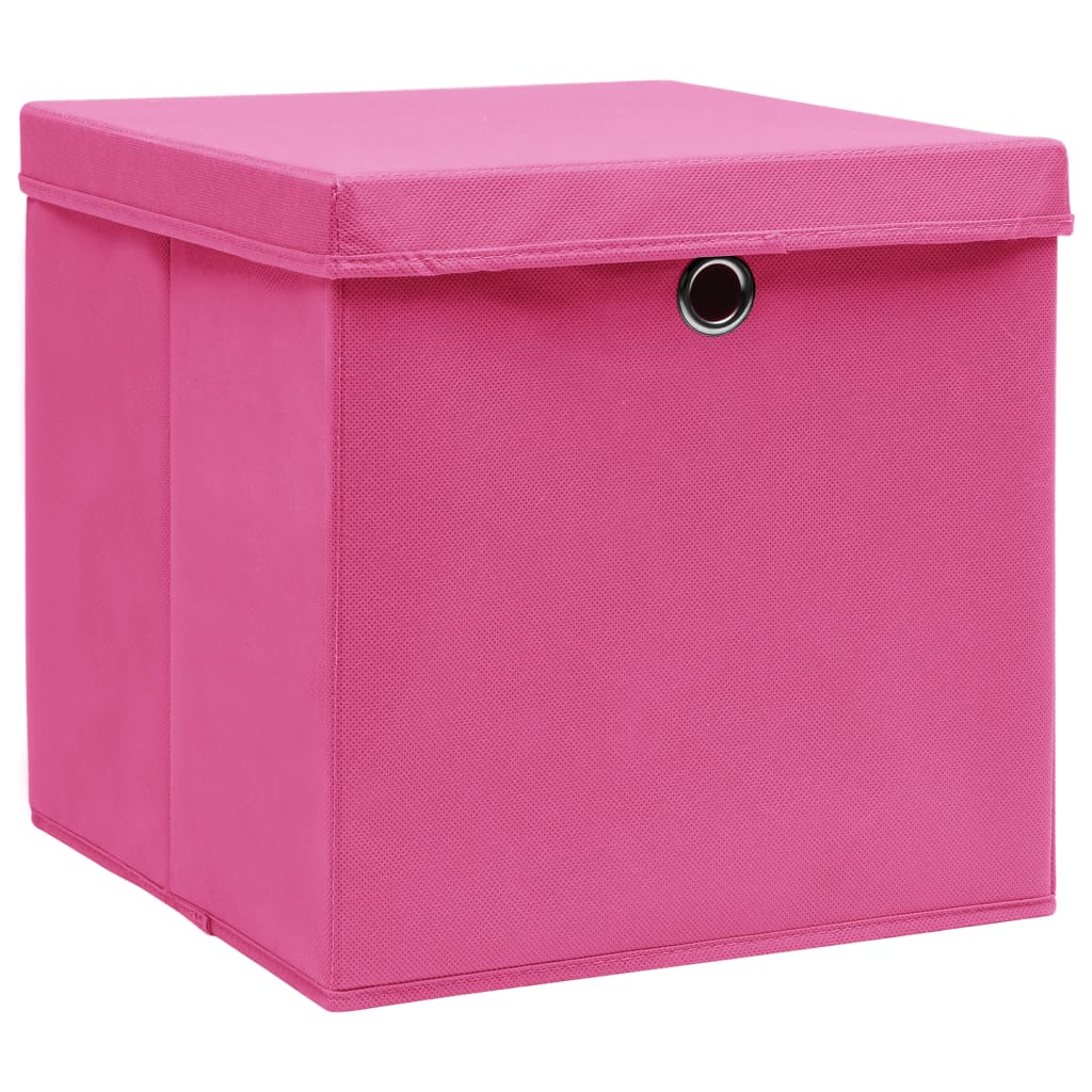 Cutii depozitare cu capace 4 buc. roz, 32x32x32 cm, textil - Lando