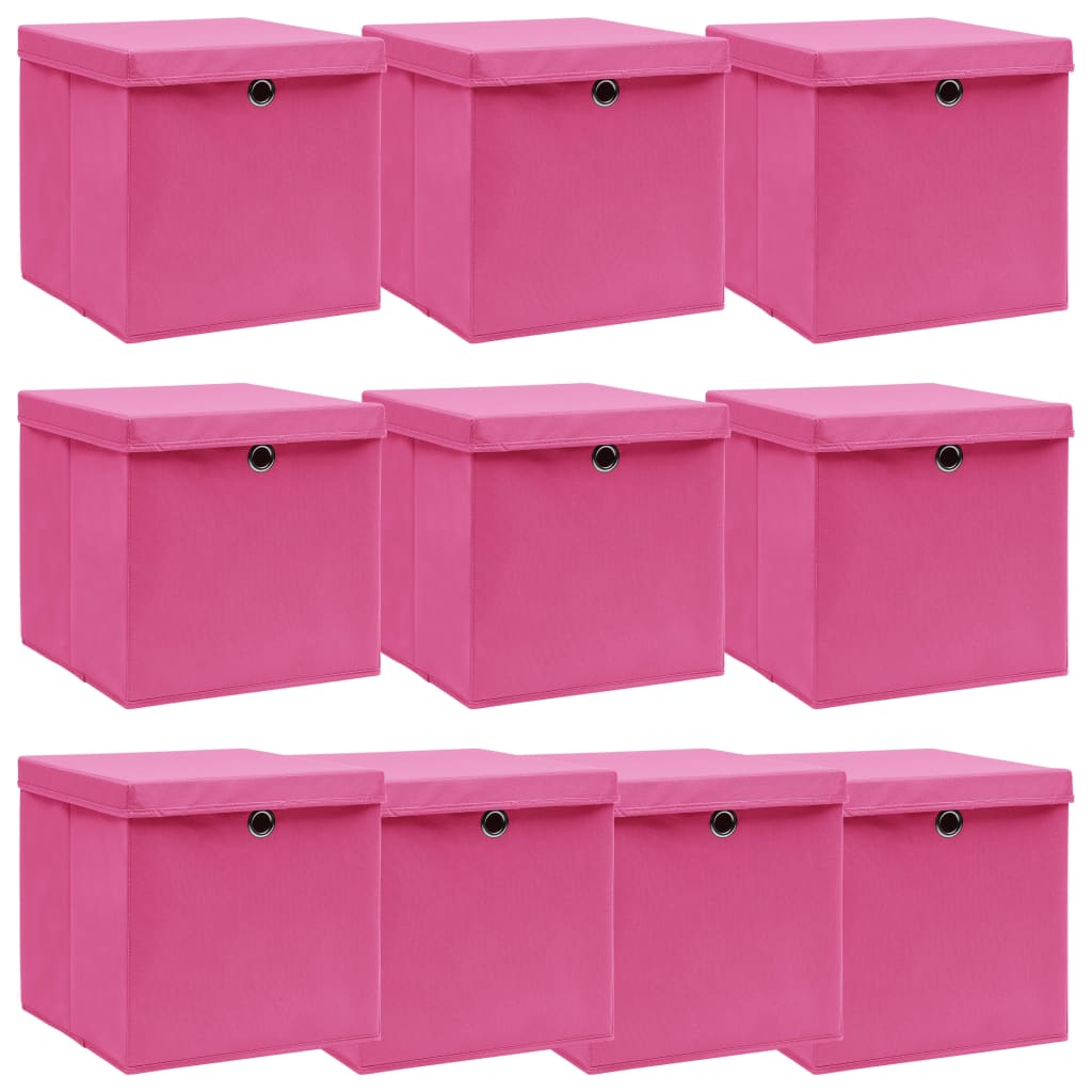 Cutii depozitare cu capace, 10 buc., roz, 32x32x32 cm, textil Lando - Lando