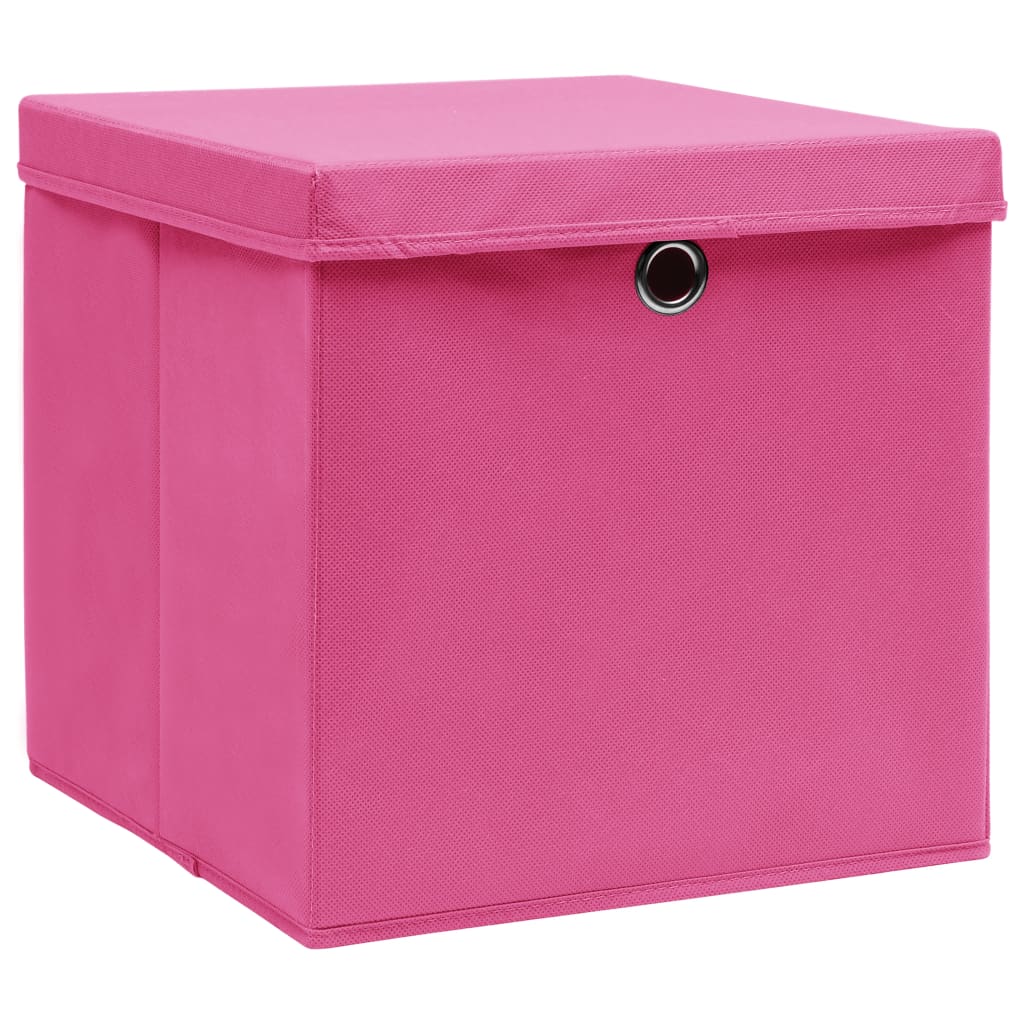 Cutii depozitare cu capace, 10 buc., roz, 32x32x32 cm, textil Lando - Lando