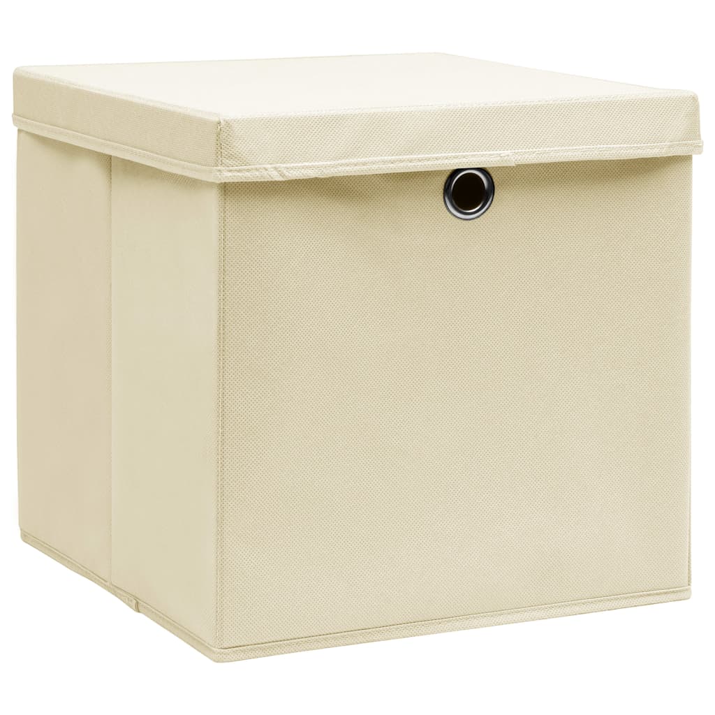 Cutii depozitare cu capace 10 buc. crem, 32x32x32 cm, textil - Lando