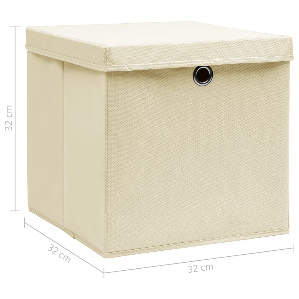 Cutii depozitare cu capace 10 buc. crem, 32x32x32 cm, textil - Lando