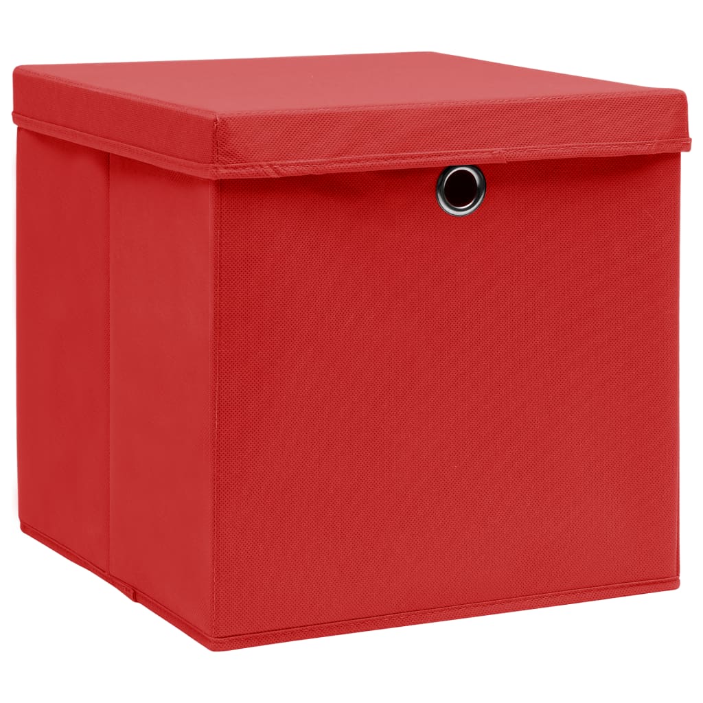 Cutii depozitare cu capace, 10 buc., roșu, 32x32x32 cm, textil Lando - Lando