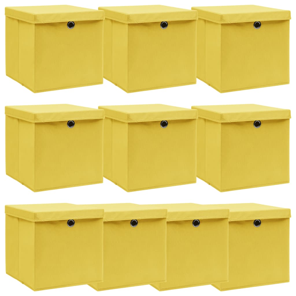 Cutii depozitare cu capac, 10 buc., galben, 32x32x32 cm, textil Lando - Lando