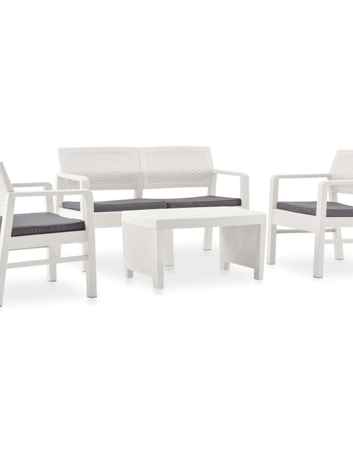 Încărcați imaginea în vizualizatorul Galerie, Set mobilier de grădină cu perne, 4 piese, alb, plastic - Lando

