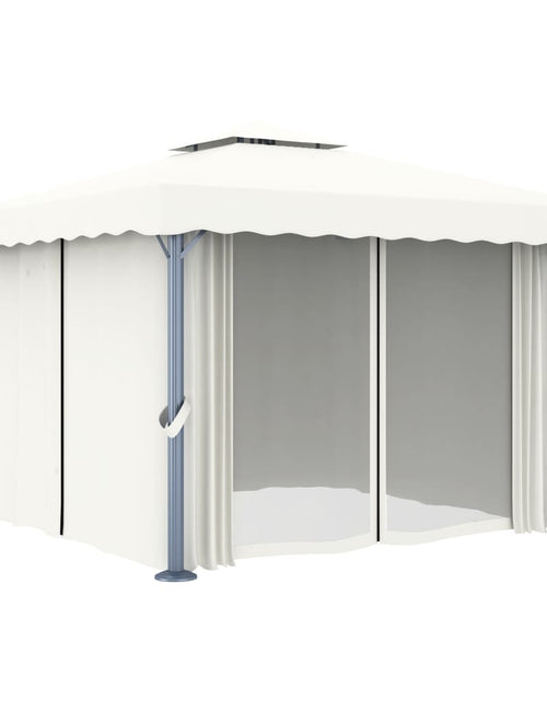 Încărcați imaginea în vizualizatorul Galerie, Pavilion cu perdea, alb crem, 3 x 3 m, aluminiu Lando - Lando
