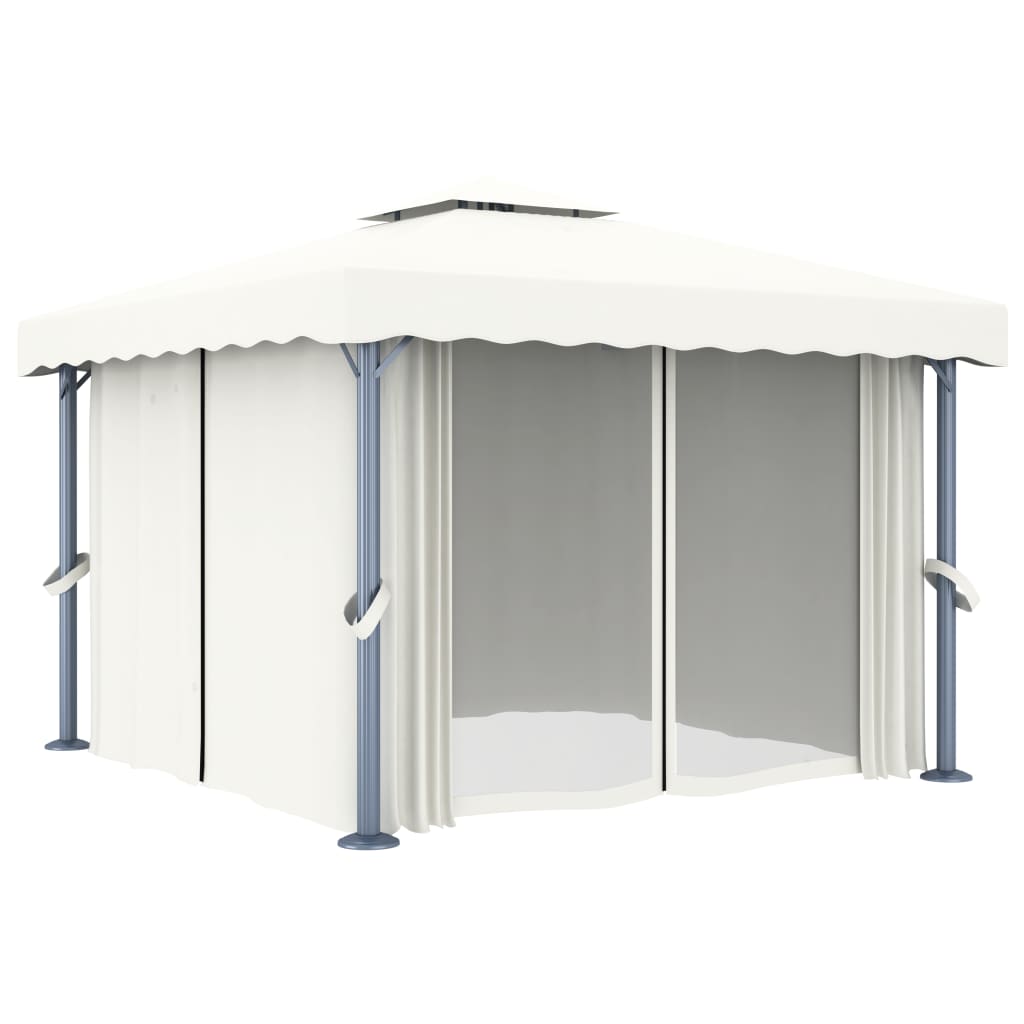 Pavilion cu perdea, alb crem, 3 x 3 m, aluminiu Lando - Lando