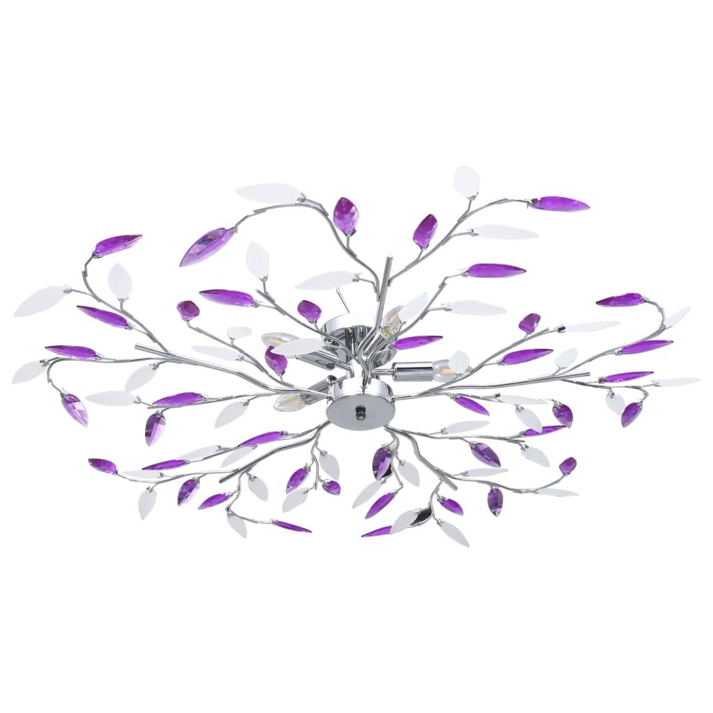 Lustră cu brațe tip frunze cristal acrilic violet 5 becuri E14 - Lando