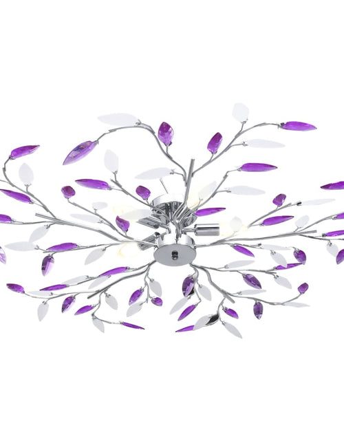 Загрузите изображение в средство просмотра галереи, Lustră cu brațe tip frunze cristal acrilic violet 5 becuri E14 - Lando
