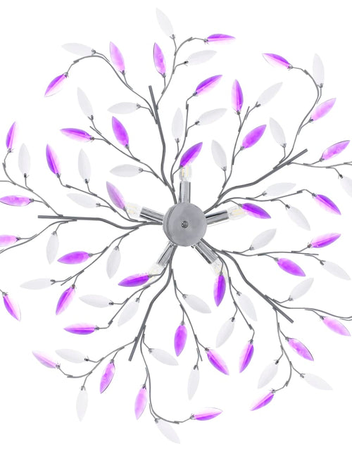 Încărcați imaginea în vizualizatorul Galerie, Lustră cu brațe tip frunze cristal acrilic violet 5 becuri E14 - Lando
