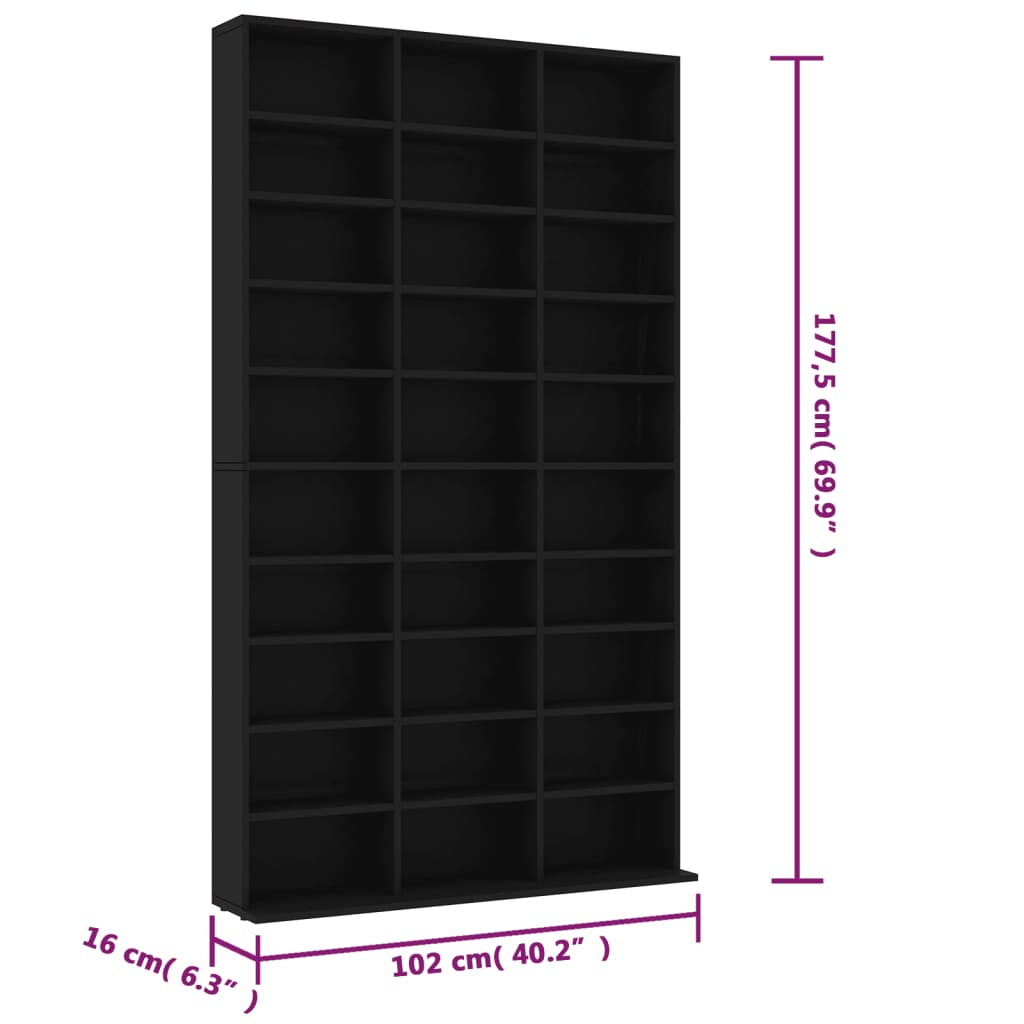 Dulap pentru CD-uri, negru, 102x16x177,5 cm, lemn compozit - Lando