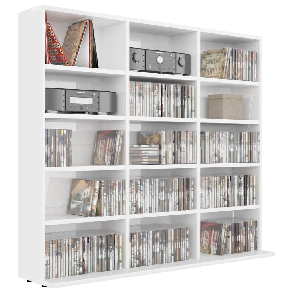 Dulap pentru CD-uri, alb extralucios, 102 x 23 x 89,5 cm, PAL - Lando