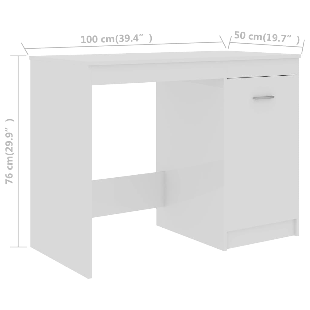 Birou, alb extralucios, 100 x 50 x 76 cm, PAL - Lando