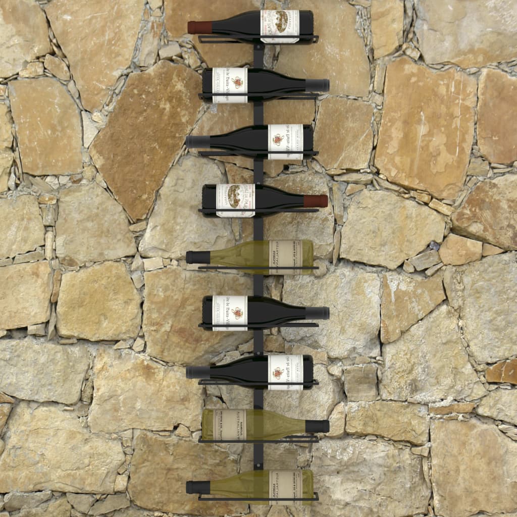 Suport sticle de vin de perete, 9 sticle, negru, fier - Lando