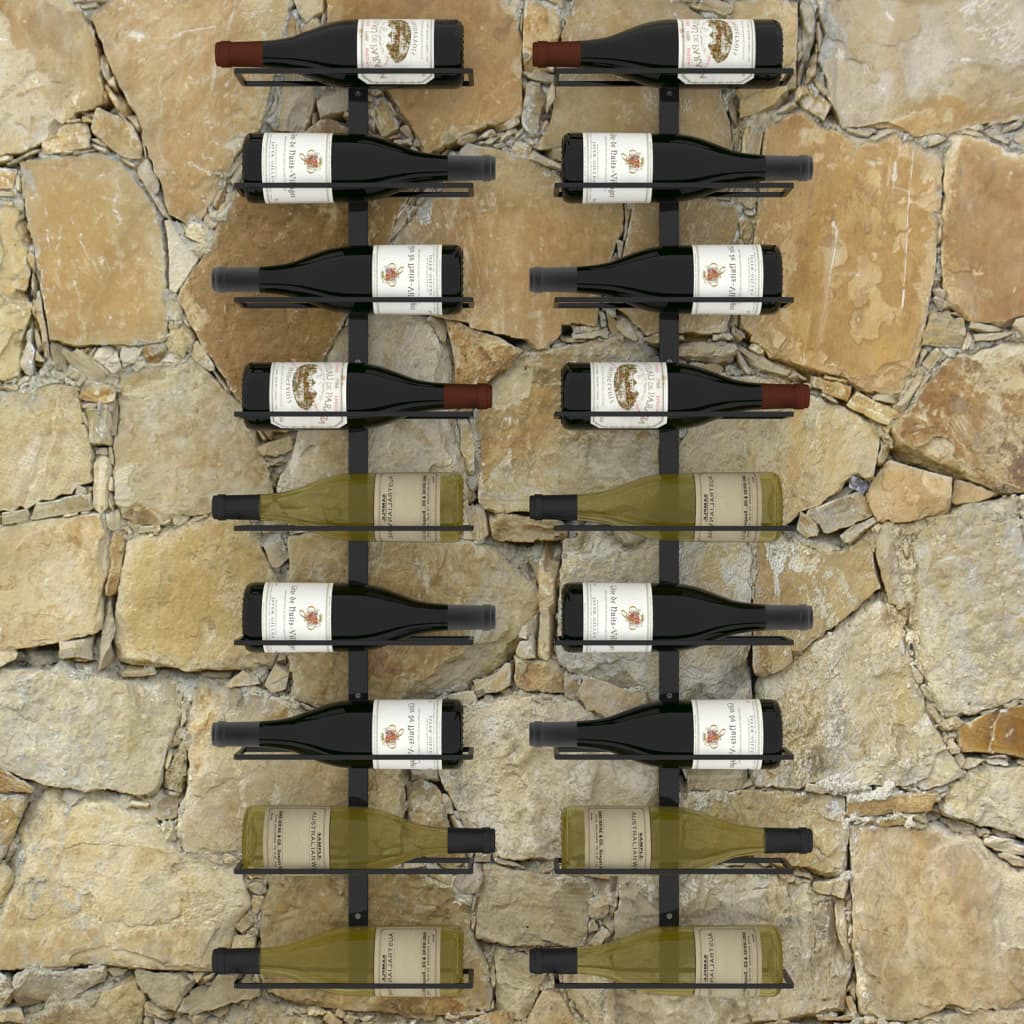 Suporturi sticle de vin de perete 18 sticle 2 buc. negru fier - Lando