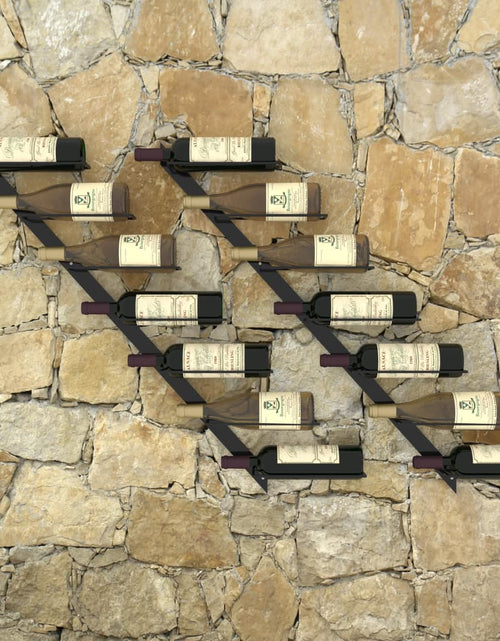 Încărcați imaginea în vizualizatorul Galerie, Suporturi sticle de vin de perete 14 sticle 2 buc. negru metal - Lando
