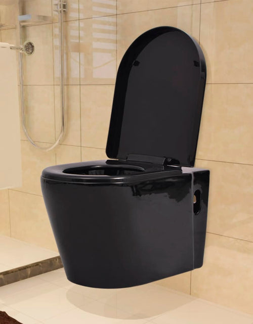 Încărcați imaginea în vizualizatorul Galerie, Vas toaletă suspendat cu rezervor încastrat, negru, ceramică - Lando
