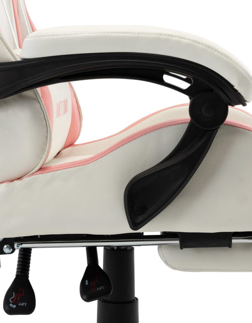 Încărcați imaginea în vizualizatorul Galerie, Scaun de racing cu suport picioare, roz și alb, piele ecologică - Lando
