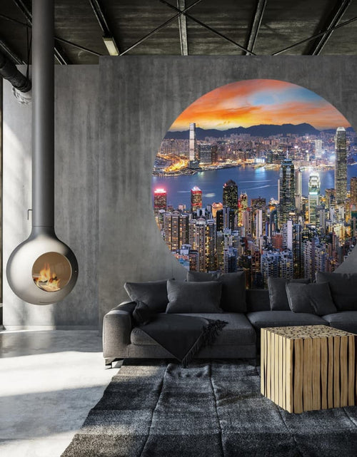 Încărcați imaginea în vizualizatorul Galerie, WallArt Tapet în formă de cerc Skyline by Night, 190 cm Lando - Lando
