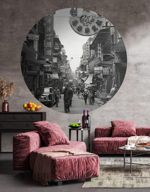 Загрузите изображение в средство просмотра галереи, WallArt Tapet în formă de cerc „Hong Kong the Old Days”, 190 cm Lando - Lando
