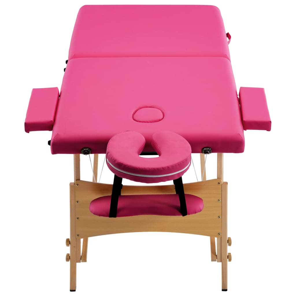 Masă de masaj pliabilă, 2 zone, roz, lemn Lando - Lando