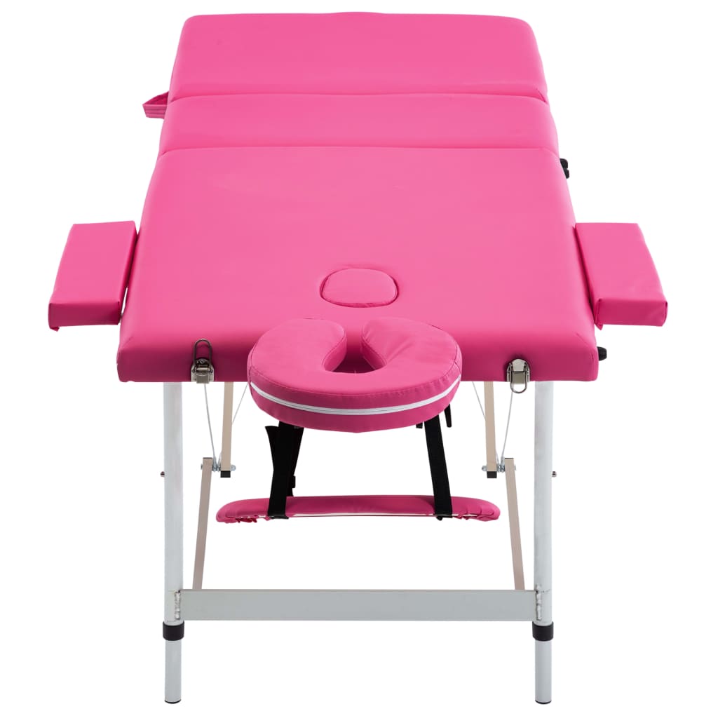 Masă de masaj pliabilă, 3 zone, roz, aluminiu Lando - Lando