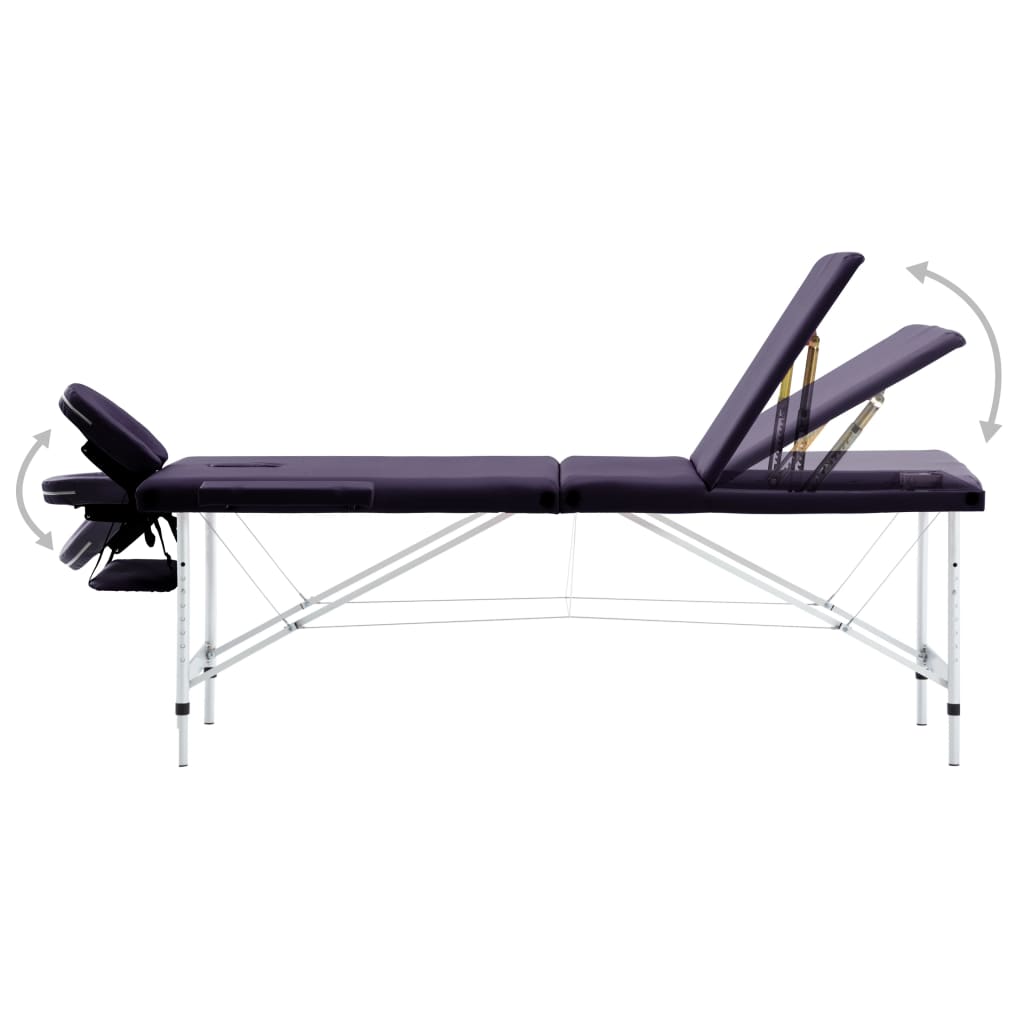 Masă de masaj pliabilă cu 3 zone, violet, aluminiu Lando - Lando