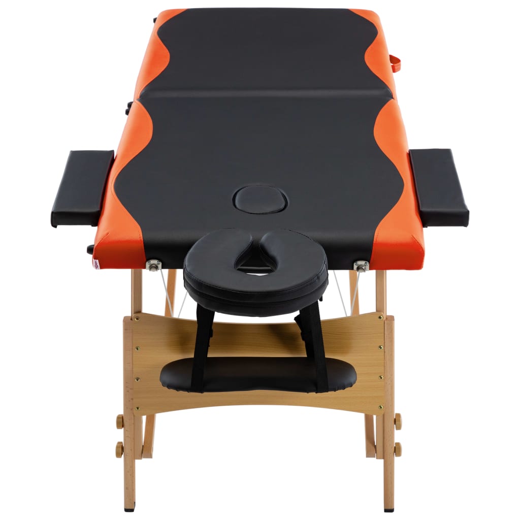 Masă pliabilă de masaj, 2 zone, negru și portocaliu, lemn Lando - Lando
