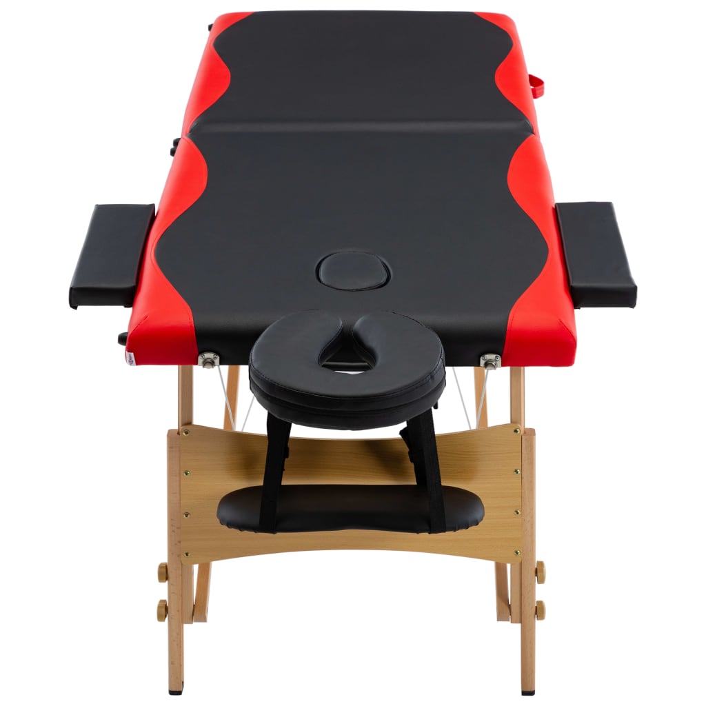 Masă pliabilă de masaj, 2 zone, negru și roșu, lemn Lando - Lando