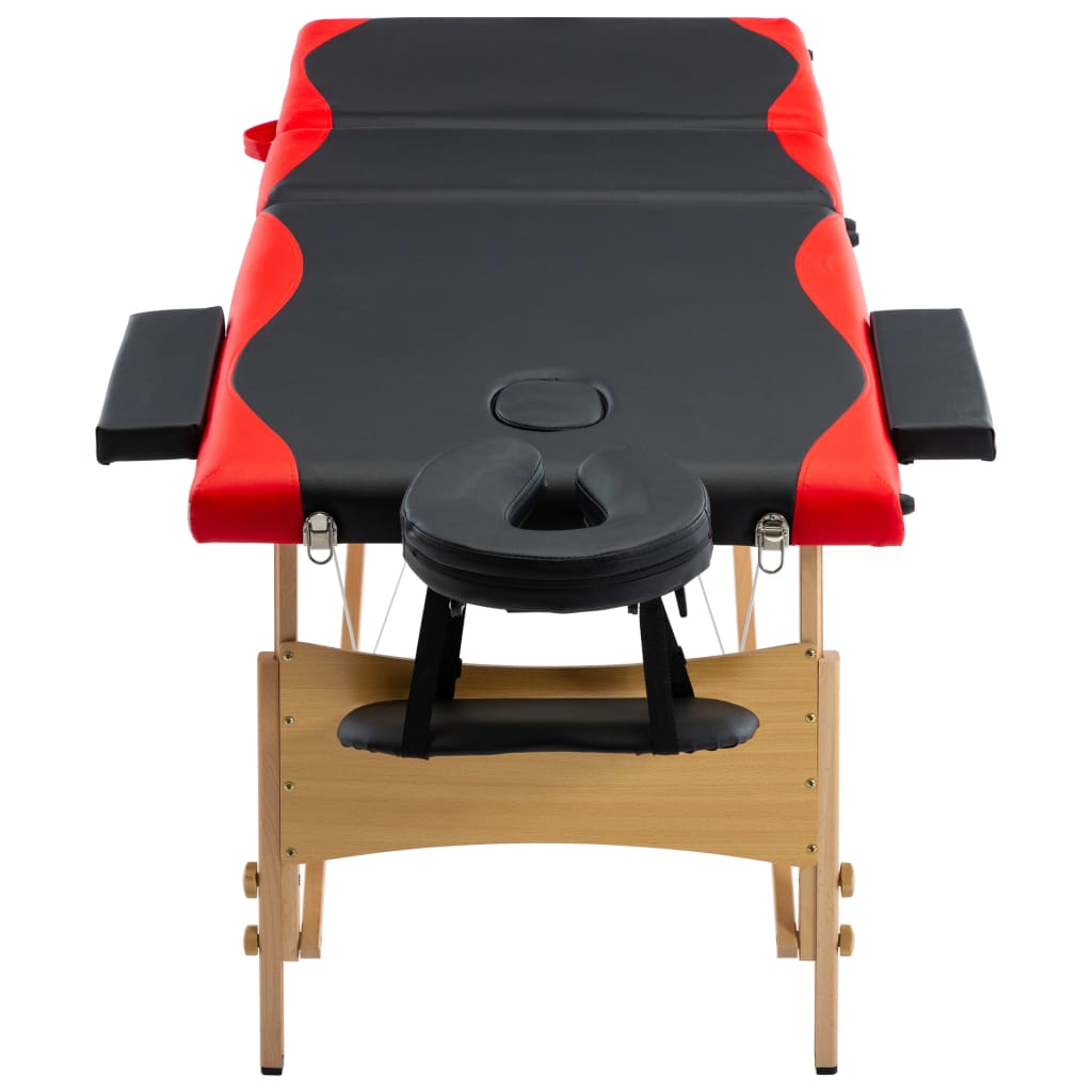 Masă de masaj pliabilă, 3 zone, negru și roșu, lemn Lando - Lando