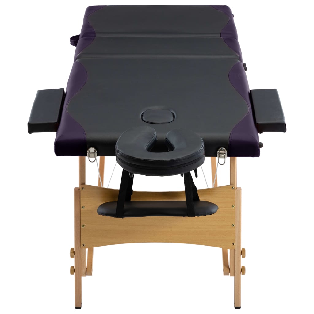 Masă de masaj pliabilă, 3 zone, negru și violet, lemn Lando - Lando