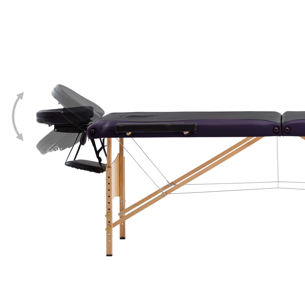 Masă de masaj pliabilă, 3 zone, negru și violet, lemn Lando - Lando