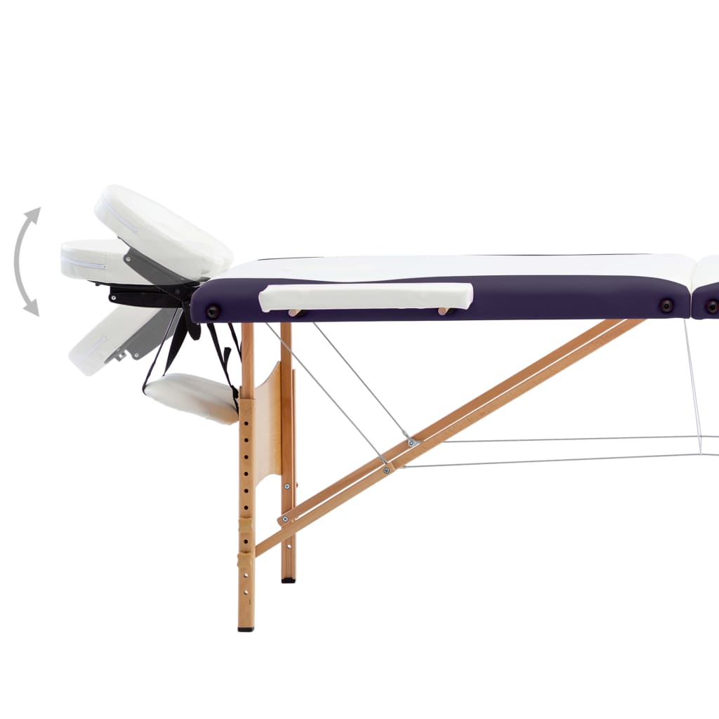 Masă de masaj pliabilă, 3 zone, alb și violet, lemn Lando - Lando