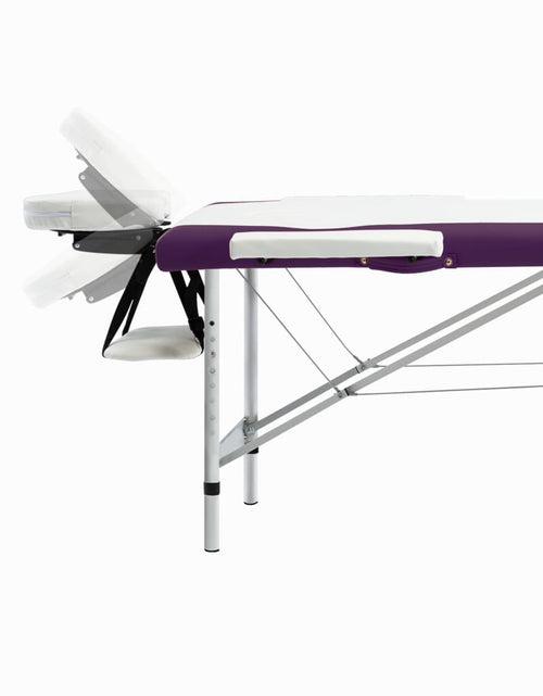 Încărcați imaginea în vizualizatorul Galerie, Masă pliabilă de masaj, 2 zone, alb și violet, aluminiu Lando - Lando
