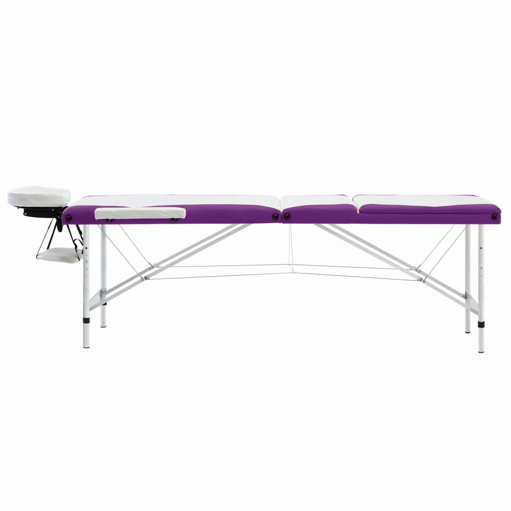 Masă de masaj pliabilă, 3 zone, alb și violet, aluminiu Lando - Lando
