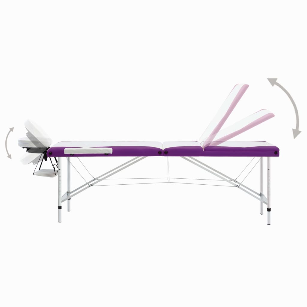 Masă de masaj pliabilă, 3 zone, alb și violet, aluminiu Lando - Lando