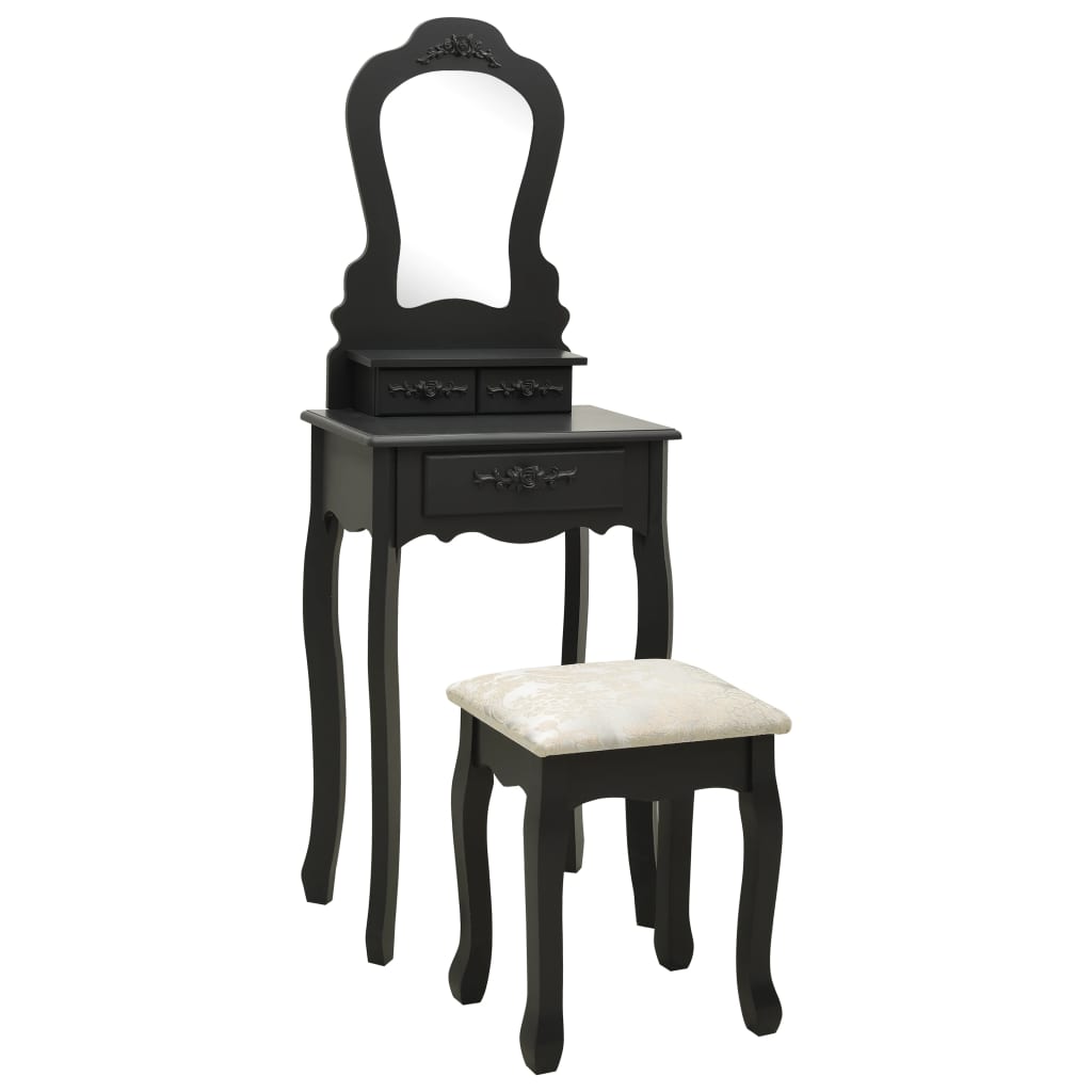 Set masă de toaletă cu taburet negru 50x59x136 cm paulownia - Lando