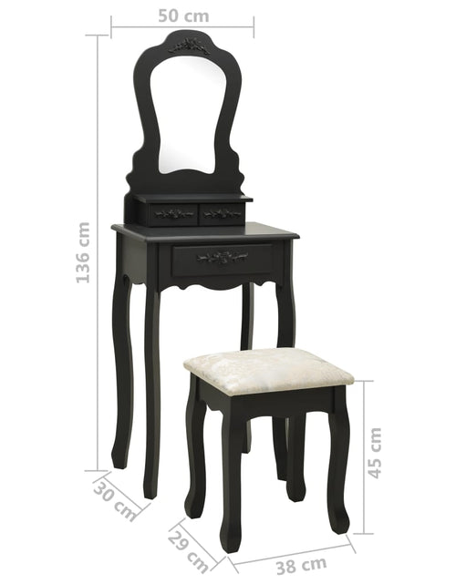 Încărcați imaginea în vizualizatorul Galerie, Set masă de toaletă cu taburet negru 50x59x136 cm paulownia - Lando

