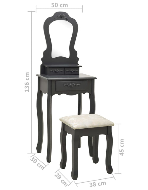 Încărcați imaginea în vizualizatorul Galerie, Set masă de toaletă cu taburet gri 50x59x136 cm lemn paulownia - Lando
