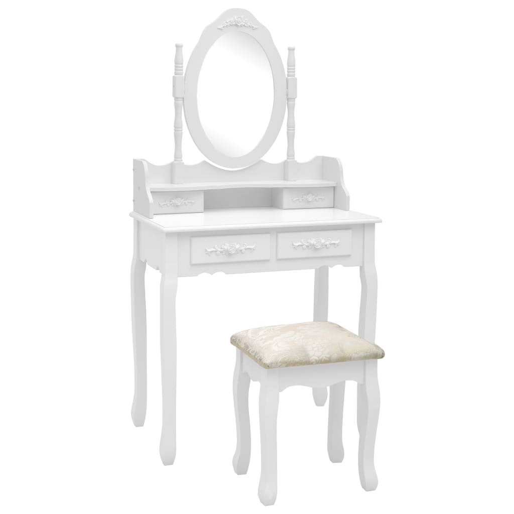 Set masă de toaletă cu taburet alb 75x69x140 cm lemn paulownia - Lando
