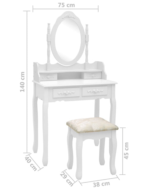Încărcați imaginea în vizualizatorul Galerie, Set masă de toaletă cu taburet alb 75x69x140 cm lemn paulownia - Lando
