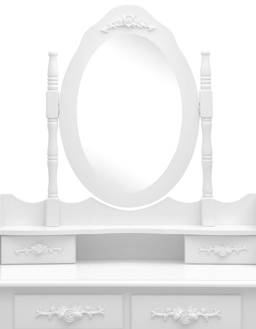Загрузите изображение в средство просмотра галереи, Set masă de toaletă cu taburet alb 75x69x140 cm lemn paulownia - Lando
