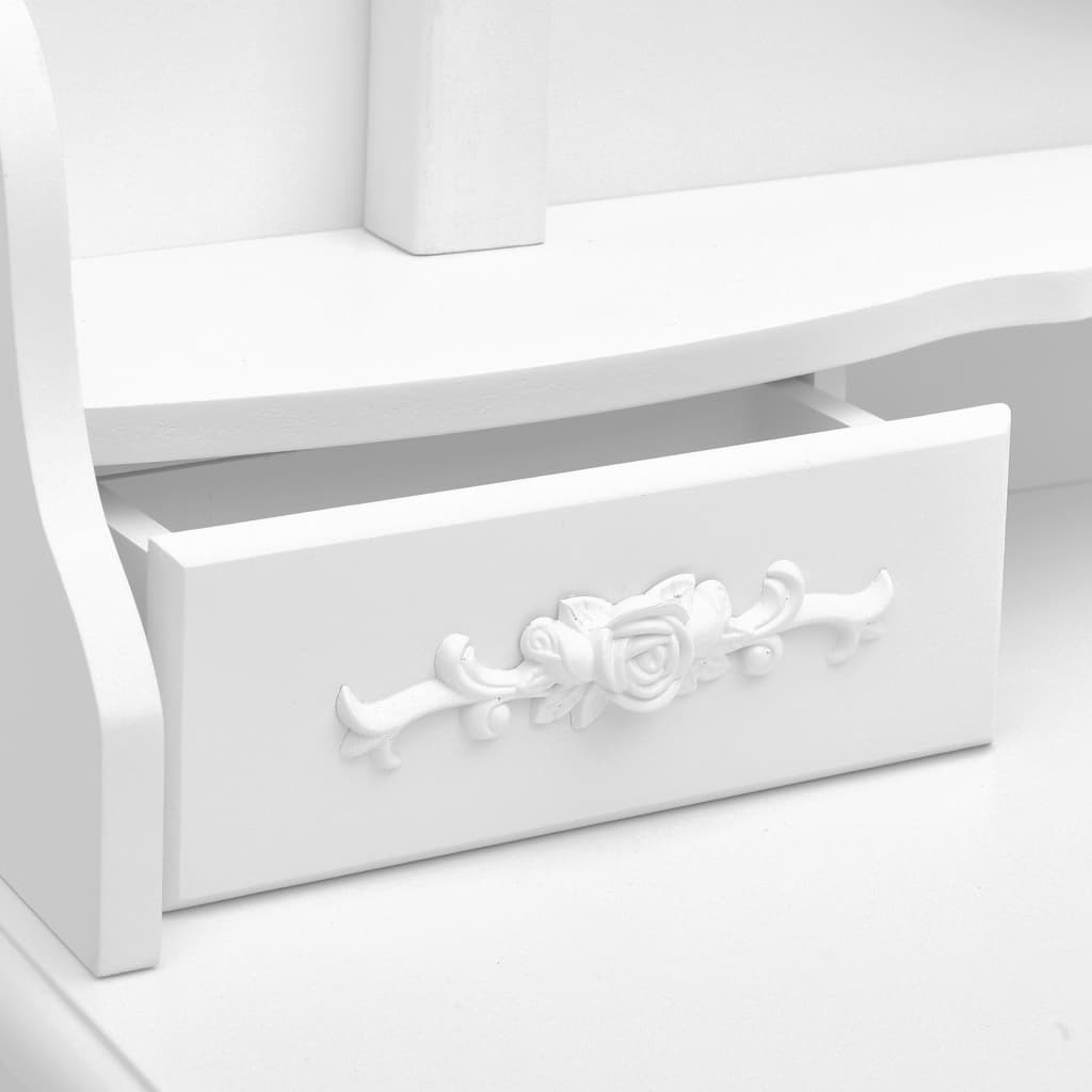 Set masă de toaletă cu taburet alb 75x69x140 cm lemn paulownia - Lando