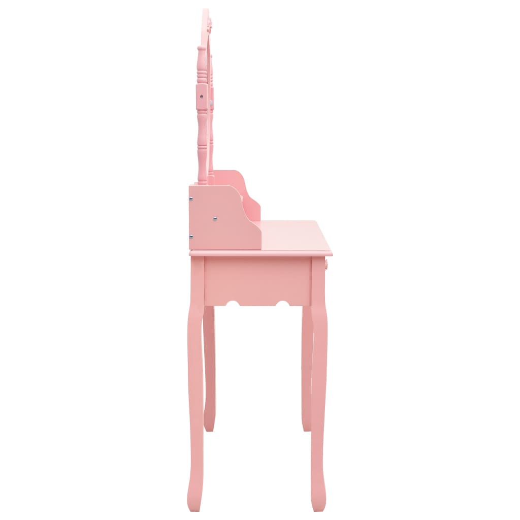 Set masă de toaletă cu taburet roz 75x69x140 cm lemn paulownia - Lando