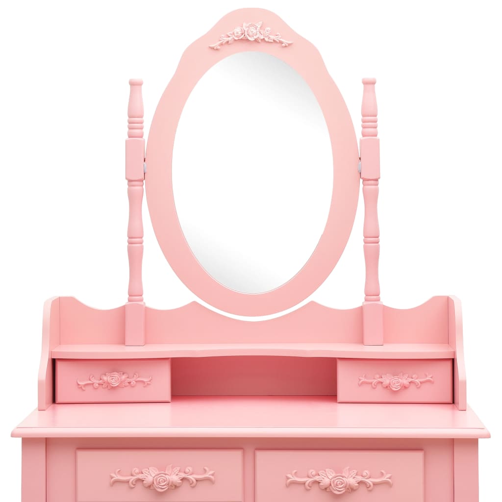Set masă de toaletă cu taburet roz 75x69x140 cm lemn paulownia - Lando