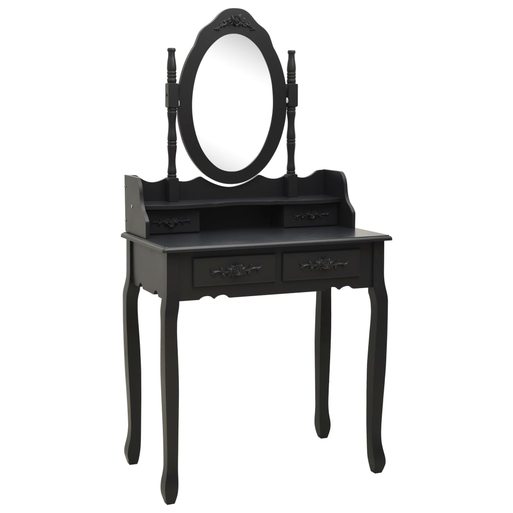 Set masă toaletă cu taburet negru 75x69x140 cm lemn paulownia - Lando