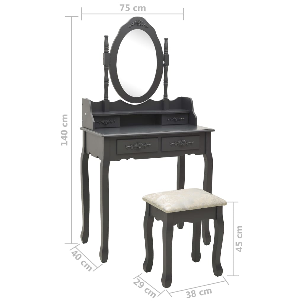 Set masă de toaletă cu taburet gri 75x69x140cm lemn paulownia - Lando