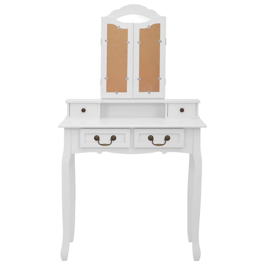 Set masă de toaletă cu taburet alb 80x69x141 cm lemn paulownia - Lando